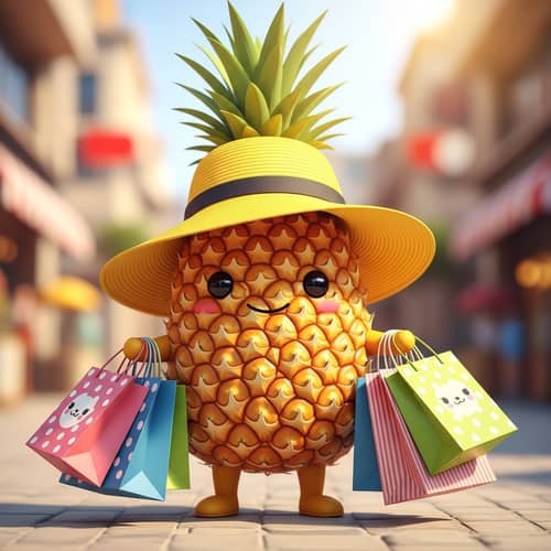 Cute Pineapple with Shopping Bags
