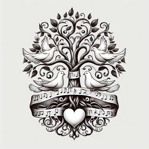 Family Crest: Music, Love, Dove & Tree Design