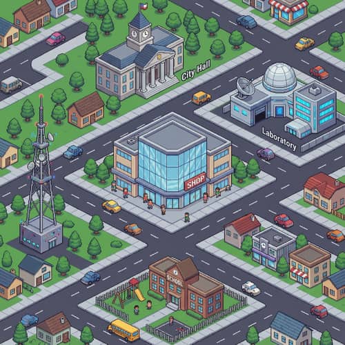 Isometric 2D Pixel City Tile Map Design