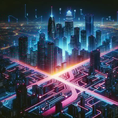Futuristic Linux Cityscape Interface Design