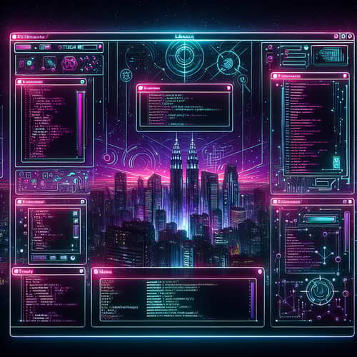 Futuristic Cyberpunk Linux OS Interface Digital Painting