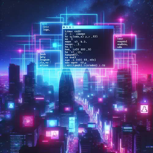 Neon Cyberpunk Linux Commands on Digital Interface