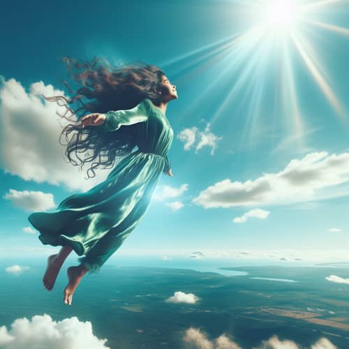 South Asian Girl Soaring Freely in the Baby Blue Sky