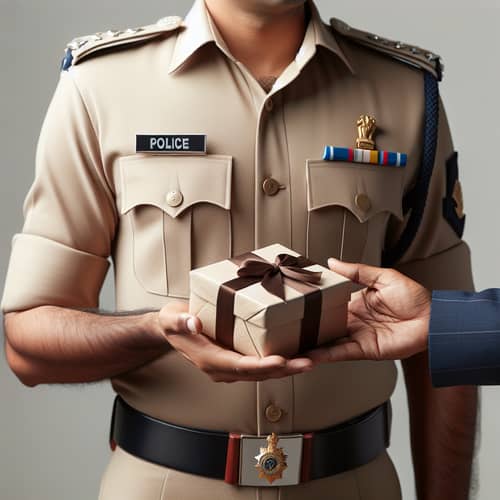 South Asian Male Police Officer Receiving Gift | Law Enforcement Scene