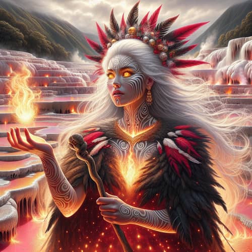 Mahuika: Guardian of Fire Legend with Fiery Spiritual Aura