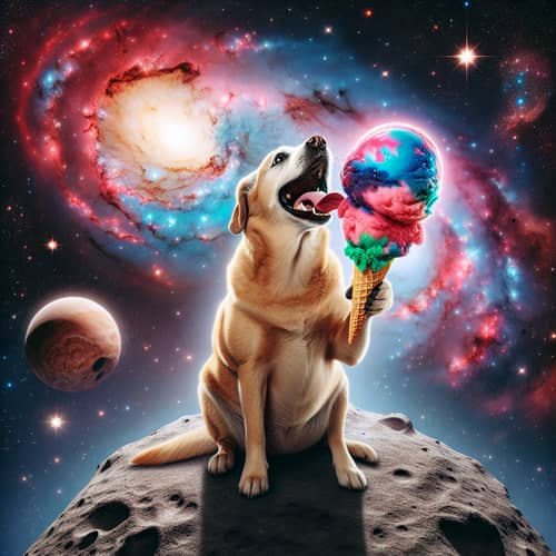 Galactic Dog Enjoying Cosmic Ice Cream in Space