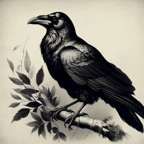 Regal Raven Perched in High Contrast Monochrome Style