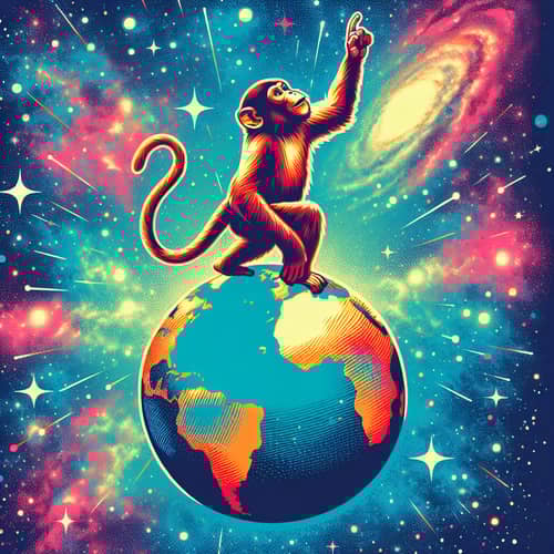 Triumphant Monkey on World Globe - World Domination Symbol