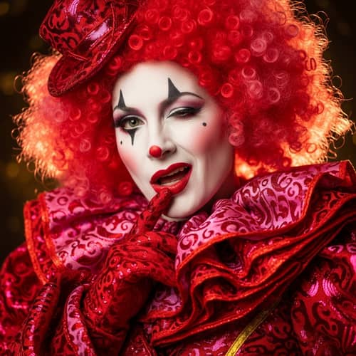 Winking Sexy Clown in Red and Pink Costume