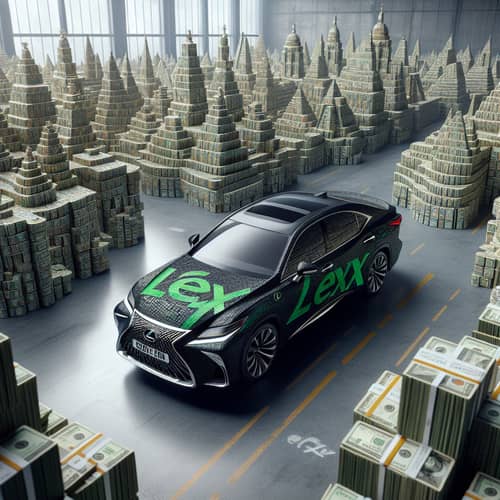 Luxury Lexus Car Driving Through Money Cityscape