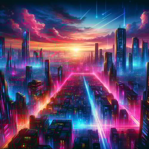 Futuristic Cyberpunk Cityscape at Dusk