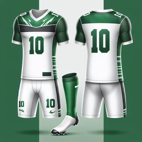 Custom Football Uniform Design - White & Green with Number '10'