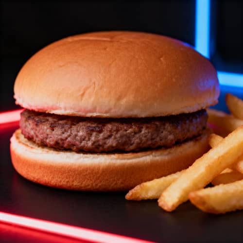Minimalist Hamburger with Beef Patty and Fries