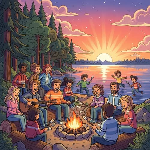 Family Campfire Moments by the Lake