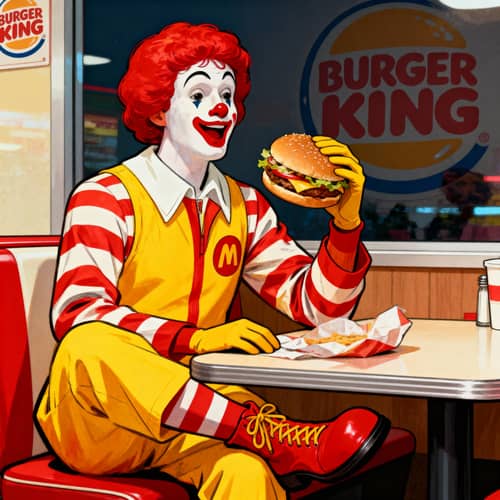 Ronald McDonald Eating at Burger King
