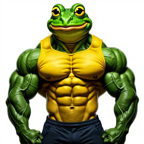 Green and Yellow Pepe Bodybuilder with Tattoos