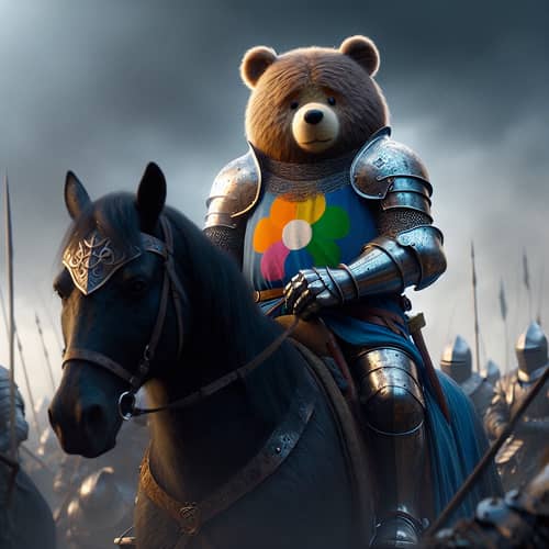 Knight-Bear in Armor Riding Dark Horse - Symbol of Positivity