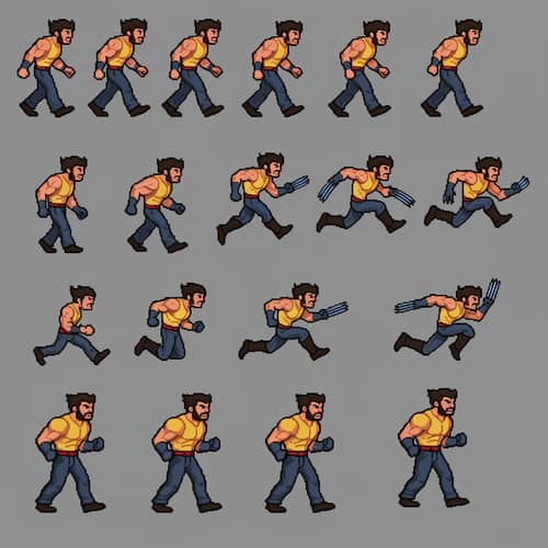 Pixelated Logan (Wolverine) Sprite Sheet - 2D Animations