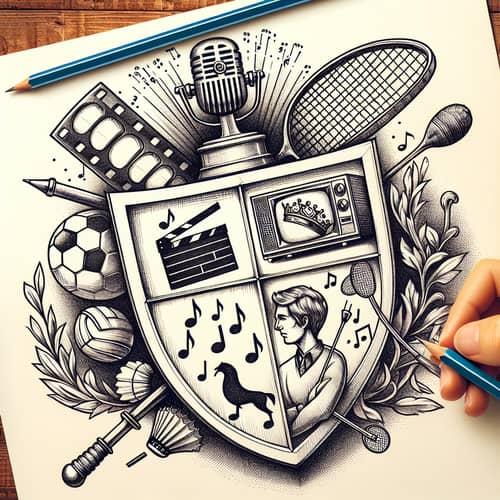 Custom Coat of Arms Design with Symbols of Movies, TV, Music & Badminton
