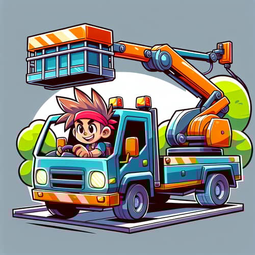 Animated Boy on Truck-Mounted Aerial Work Platform