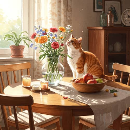Charming Cat with Flowers - Watercolor Art