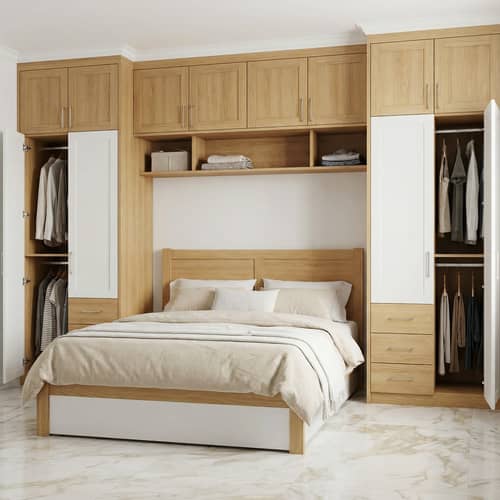 Modern Bedroom with Light Wood and White Accents