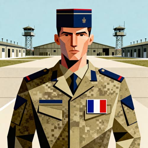 French Soldier in Uniform with Logo Background