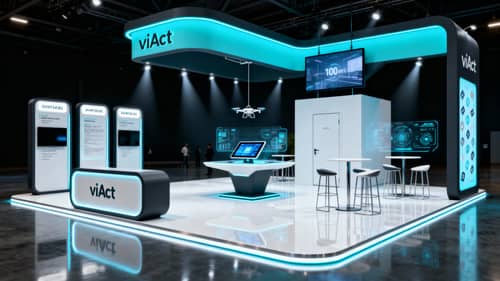 Futuristic 9x9m Exhibition Booth Design for viAct Futuristic 9x9m Exhibition Booth Design for viAct
