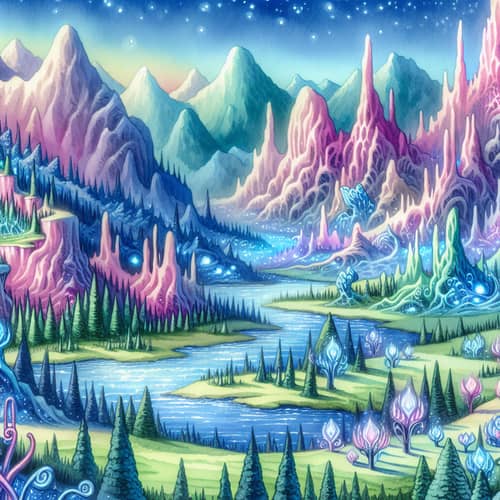 Whimsical Watercolor Fantasy Landscape Painting