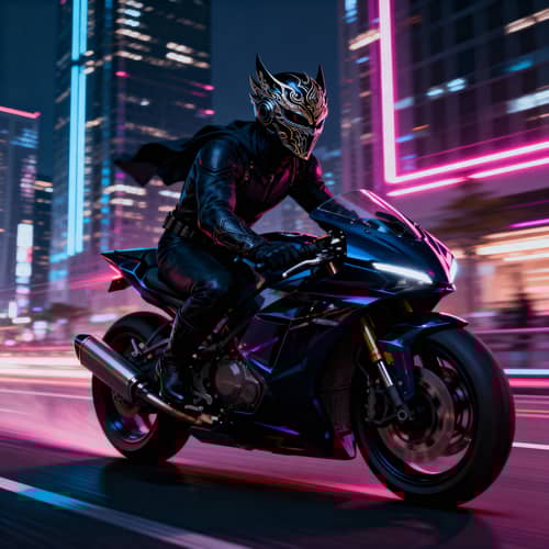 Masked Rider: Futuristic Hero on a Motorbike