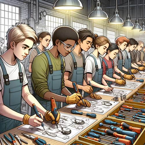 Adolescent Boys and Girls Apprentices Workshop Scene