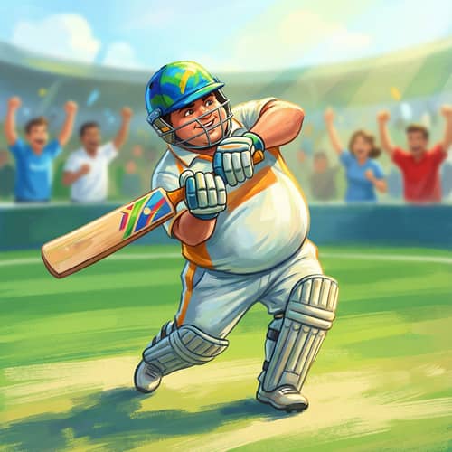 Vibrant Cricket Player in Mid-Action Illustration Vibrant Cricket Player in Mid-Action Illustration