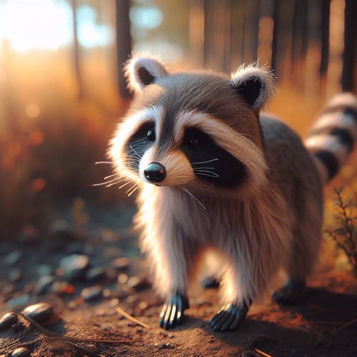 Lifelike Image of a Curious Raccoon in Forest Clearing