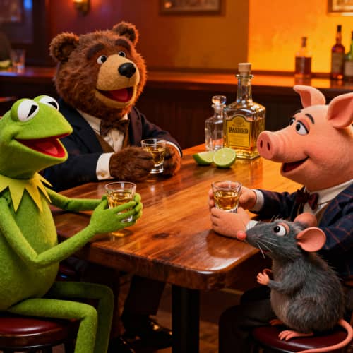Realistic Muppets Version: Four Friends Enjoying Tequila Realistic Muppets Version: Four Friends Enjoying Tequila