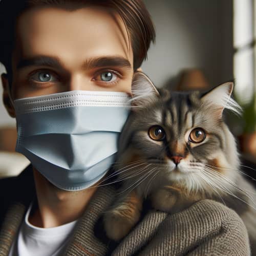 Person with Face Mask and Cat on Shoulder