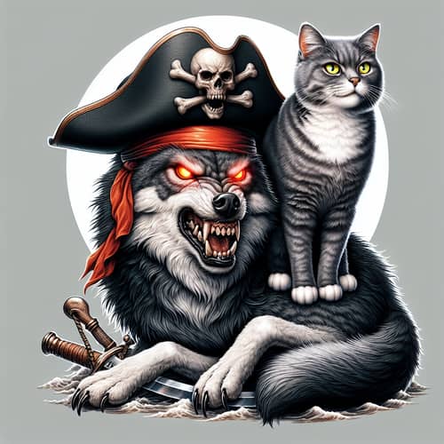 Cat and Wolf Pirate Battle | Hyperrealism Artwork