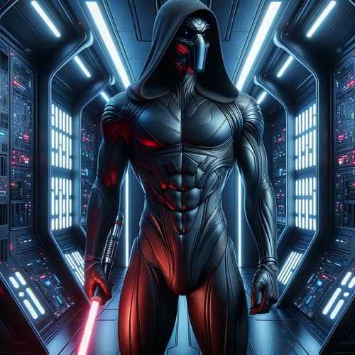 Futuristic Male Character in Armor & Light Saber