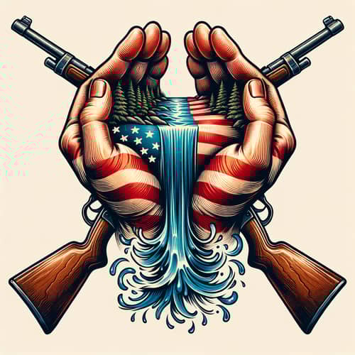Vintage American Flag Waterfall Tattoo Art with Rifles