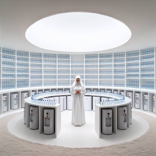 Elegant Round Room with Water Coolers and Bottles