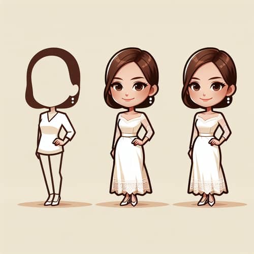 Female Character in Elegant Filipiniana Dress Caricature Style