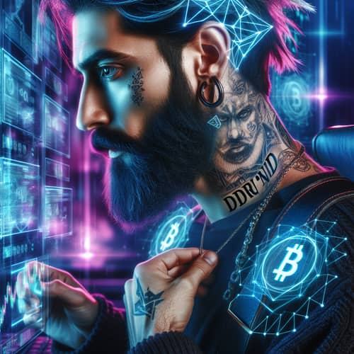Cyberpunk Portrait: Trading Cryptocurrency in Neon Environment