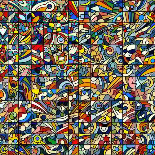 Vintage Cartoon Mosaic Grid Art