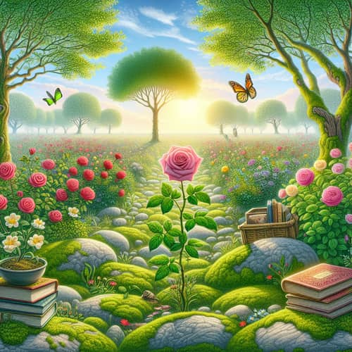 Serene Garden with Delicate Rose: Self Growth Inspirations