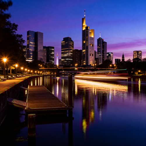 Stunning Nightlife View with City Skyline & Water Stunning Nightlife View with City Skyline & Water