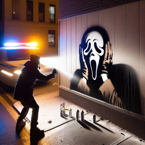 Street Artist at Night: Minimalist 'The Scream'