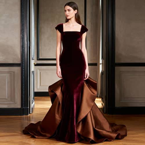 Elegant Brown Velvet Gala Dress Design Elegant Brown Velvet Gala Dress Design
