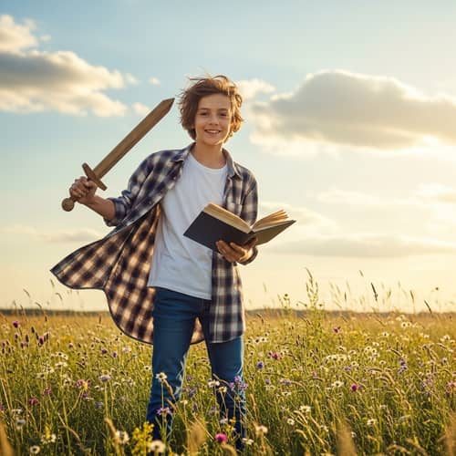 Youthful Adventure in a Sun-Drenched Meadow