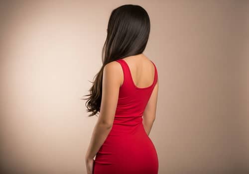 Elegant Curvy Hispanic Woman in Red Dress