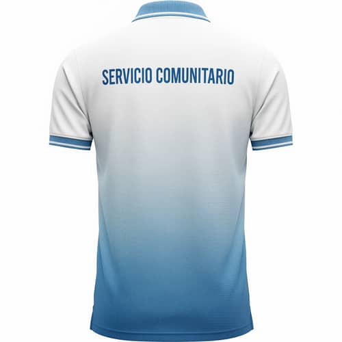 Polo Shirt: White & Light Blue with Community Service Text