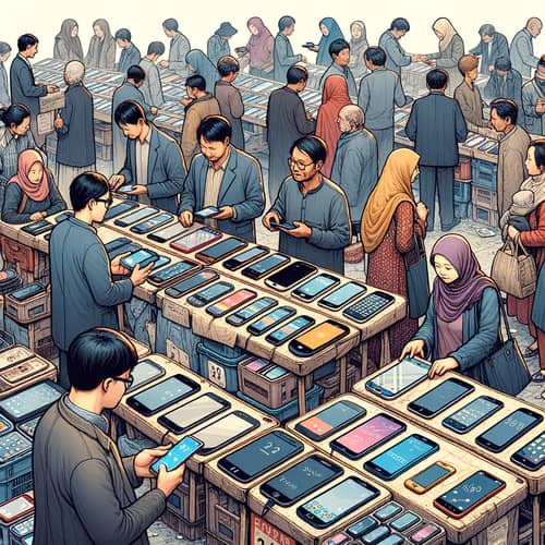 Bustling Second-Hand Mobile Phone Marketplace | Diverse Smartphone Trade